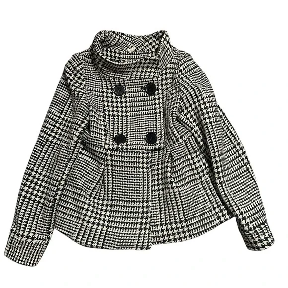 Nick & Mo Black White Houndstooth Peacoat Jacket Women's Medium Double Breasted - Picture 10 of 16